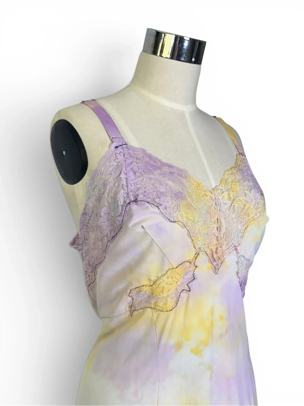 Vintage 60s Lavender & Yellow Lace Trim‎ Slip Dress